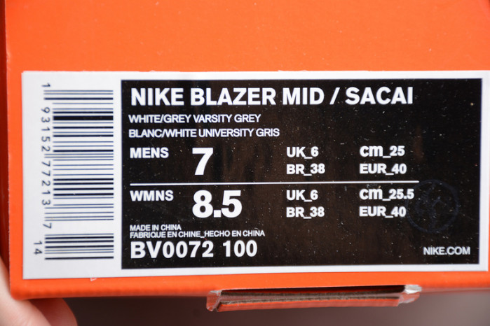 sacai x nike blazer mid white bv0072-100