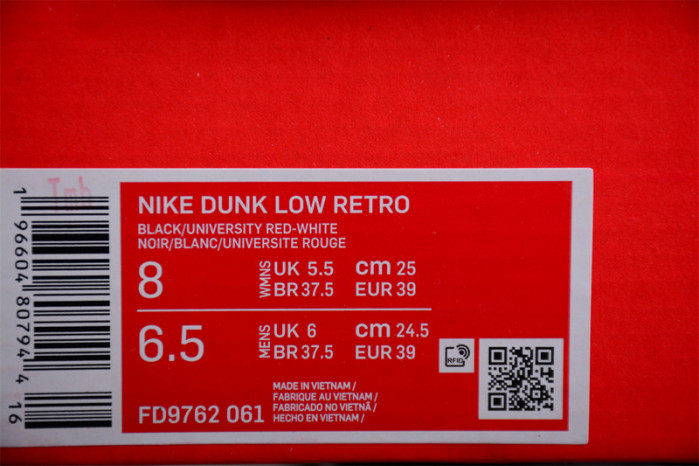 nike dunk low retro white black university red fd9762-061